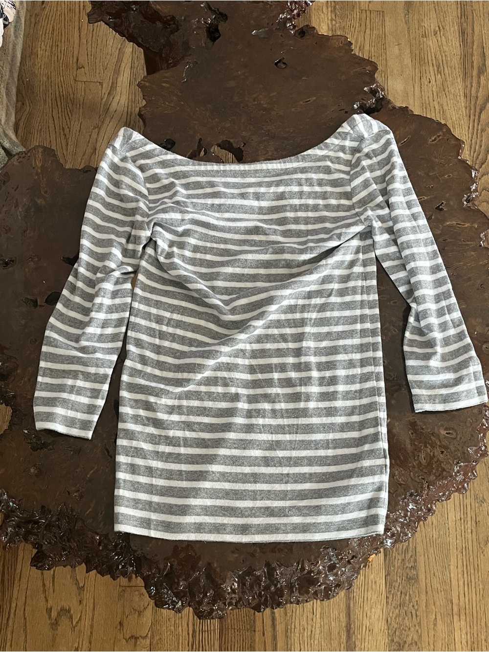 GAP Gray and White Striped Boatneck Top